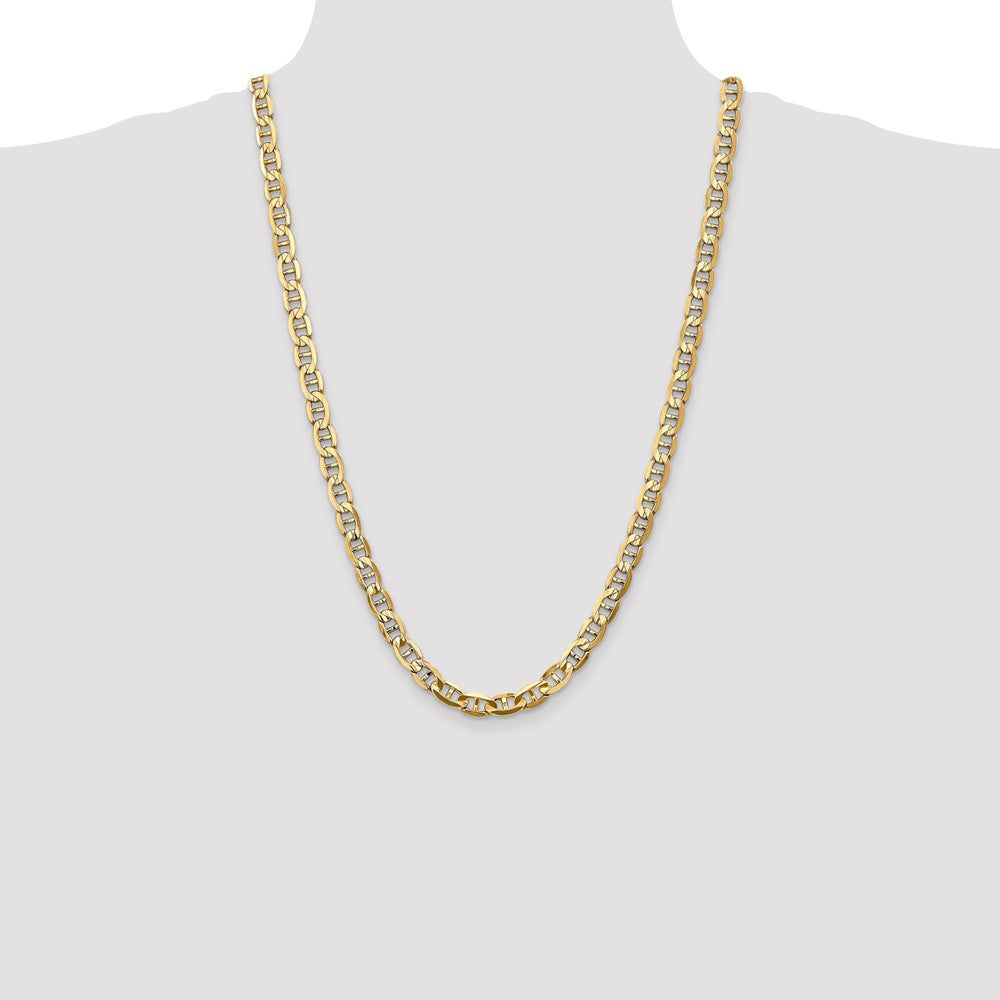 Solid 14K Yellow Gold 26 inch 7mm Concave Anchor with Lobster Clasp Chain Necklace