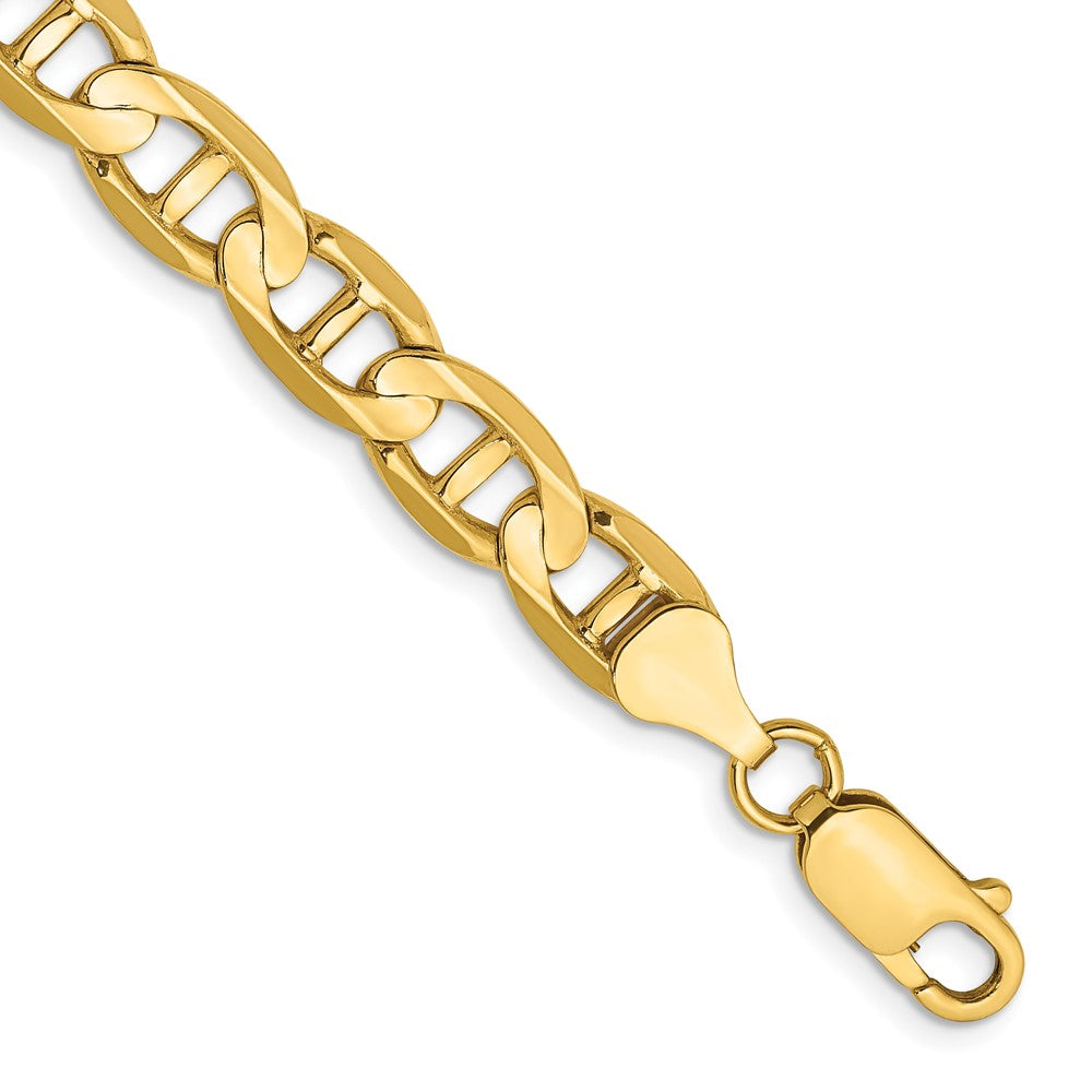 Solid 14K Yellow Gold 7 inch 7mm Concave Anchor with Lobster Clasp Bracelet