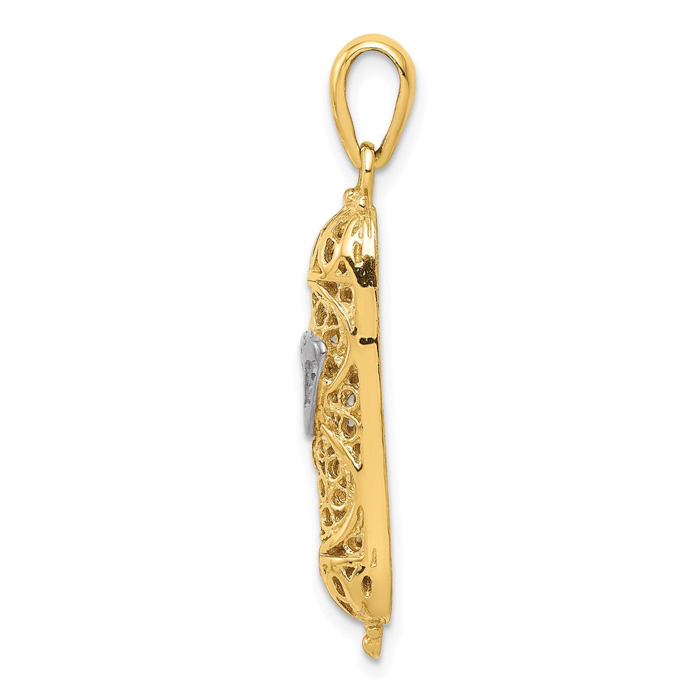 14k Yellow & Rhodium Gold w/ White Rhodium 3D Mezuzah W/Shin Charm