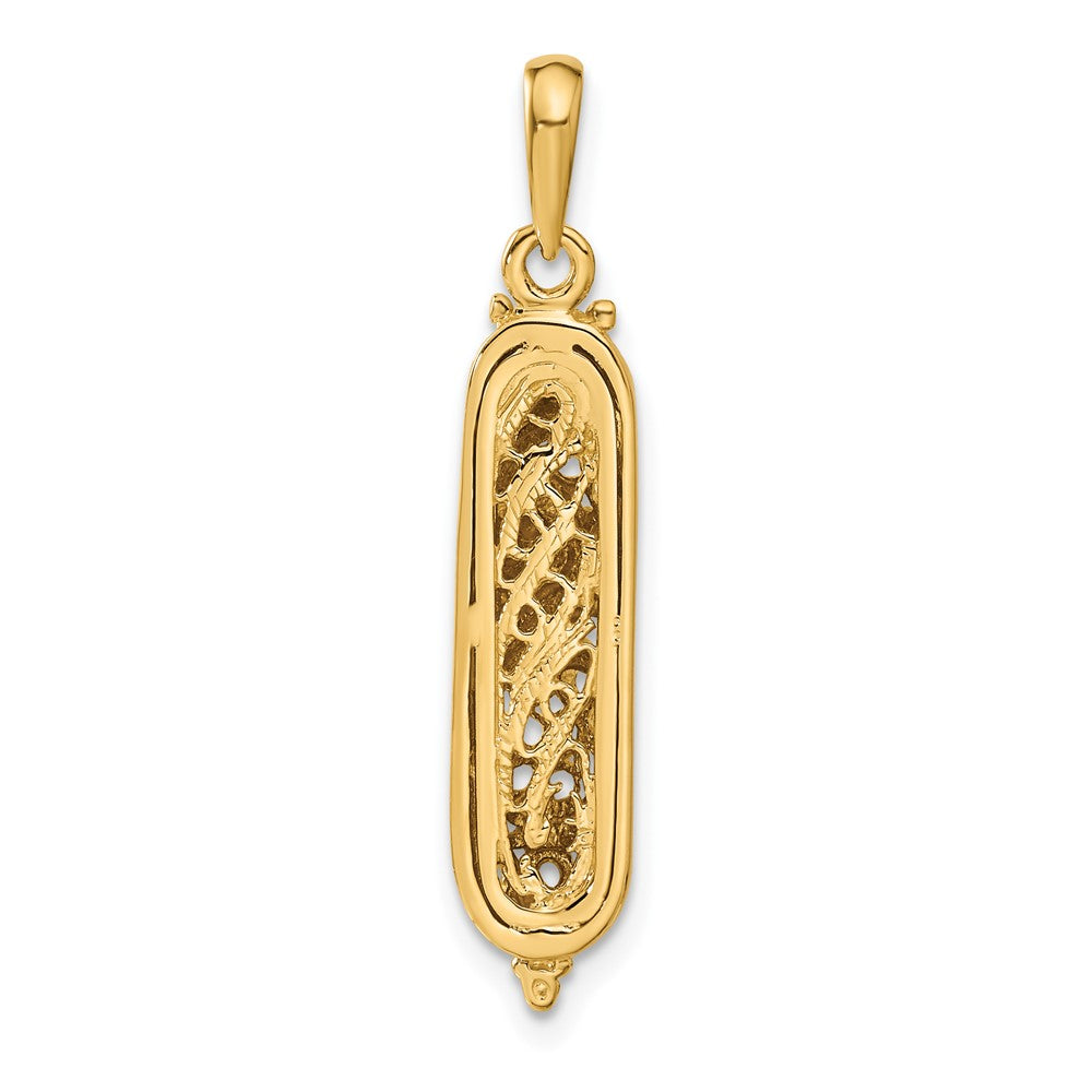 14k Yellow & Rhodium Gold w/ White Rhodium 3D Mezuzah W/Shin Charm