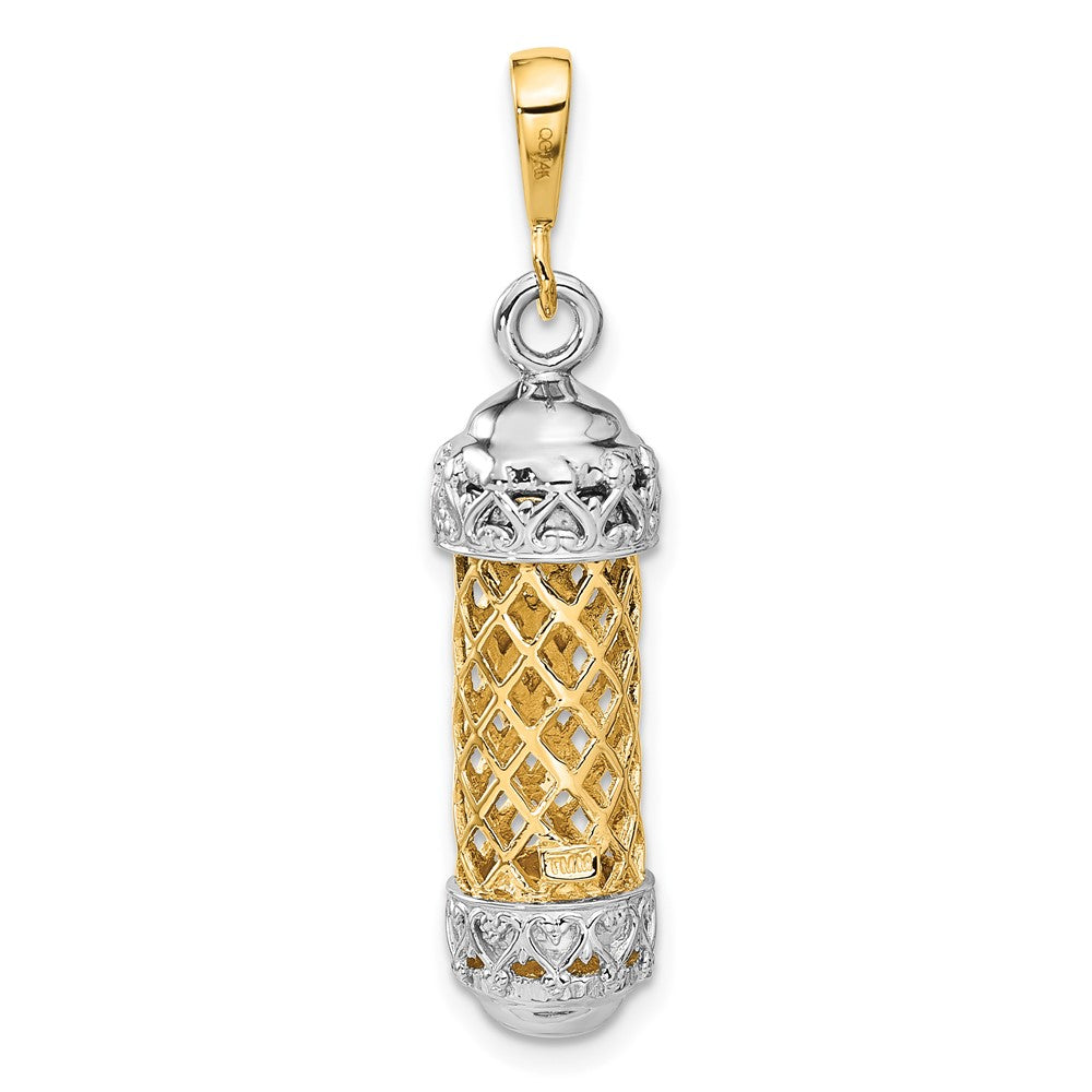 14k Two-tone Gold Two-tone Gold 3D Mezuzah W/Shin Charm