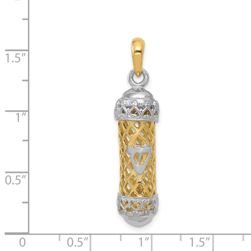 14k Two-tone Gold Two-tone Gold 3D Mezuzah W/Shin Charm