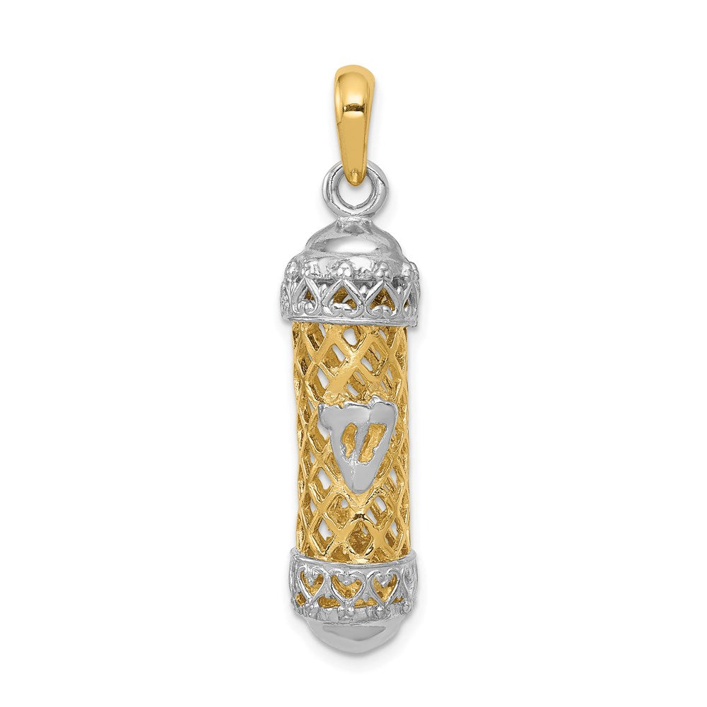 14k Two-tone Gold Two-tone Gold 3D Mezuzah W/Shin Charm