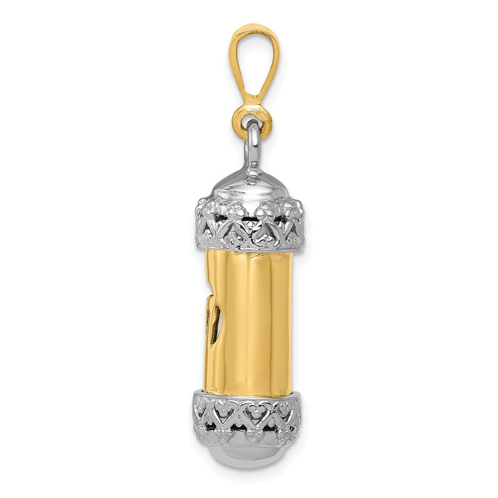 14k Two-tone Gold Two-tone Gold 3D Mezuzah W/Shin Charm