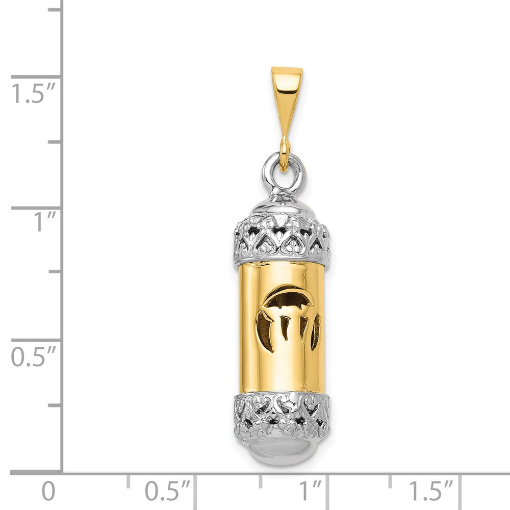 14k Two-tone Gold Two-tone Gold 3D Mezuzah W/Shin Charm