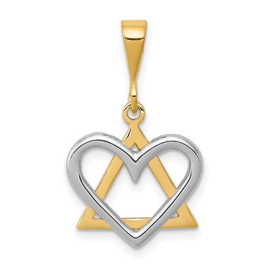 14k Two-tone Gold Two-tone Gold Star of David Heart Pendant