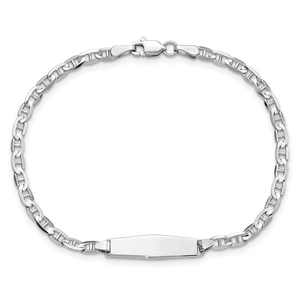 Solid 14K White Gold Soft Diamond Shape Anchor Link ID Bracelet