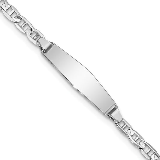 Solid 14K White Gold Soft Diamond Shape Anchor Link ID Bracelet