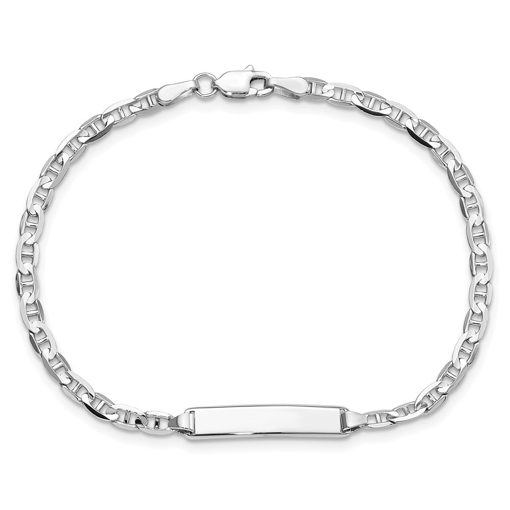 Solid 14K White Gold Anchor Link ID Bracelet