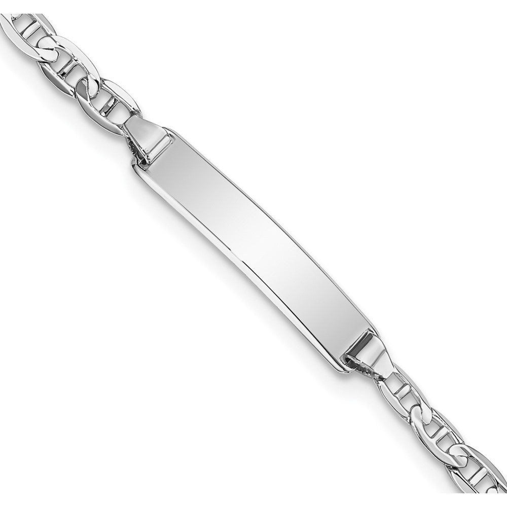 Solid 14K White Gold Anchor Link ID Bracelet