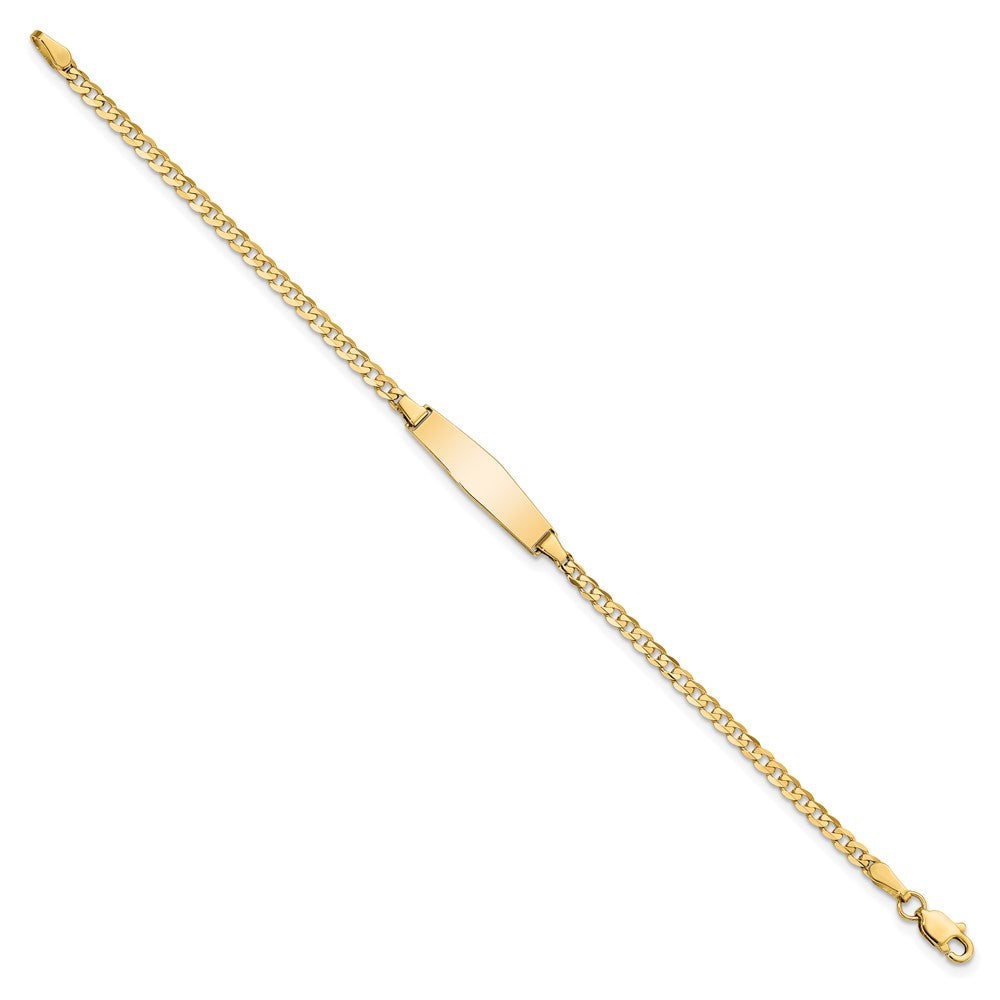 Solid 14K Yellow Gold Soft Diamond Shape Curb Link ID Bracelet