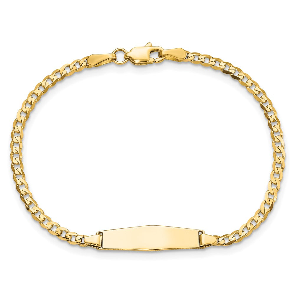 Solid 14K Yellow Gold Soft Diamond Shape Curb Link ID Bracelet