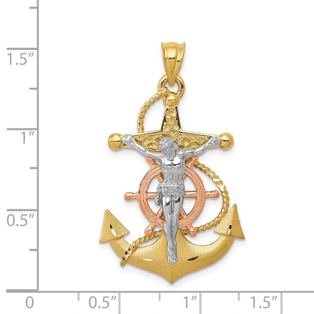 14k Tri-Color Gold Mariners Cross Pendant