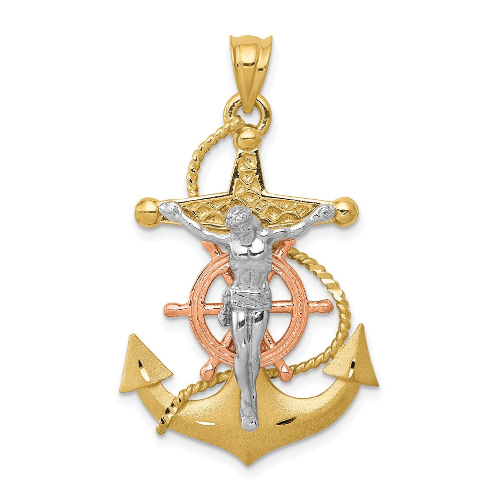 14k Tri-Color Gold Mariners Cross Pendant