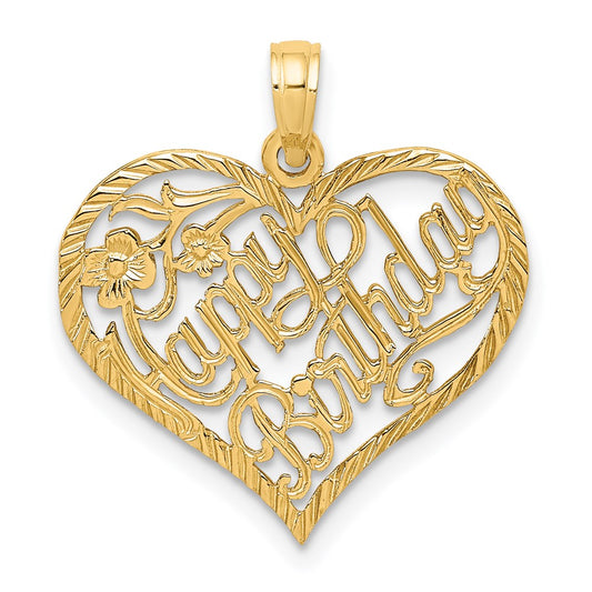 14k Yellow Gold Solid HAPPY BIRTHDAY Heart Charm