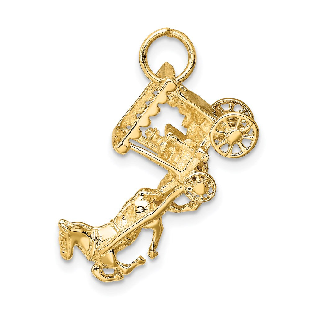 14k Yellow Gold Solid Polished 3-Dimensional Horse and Carriage Charm