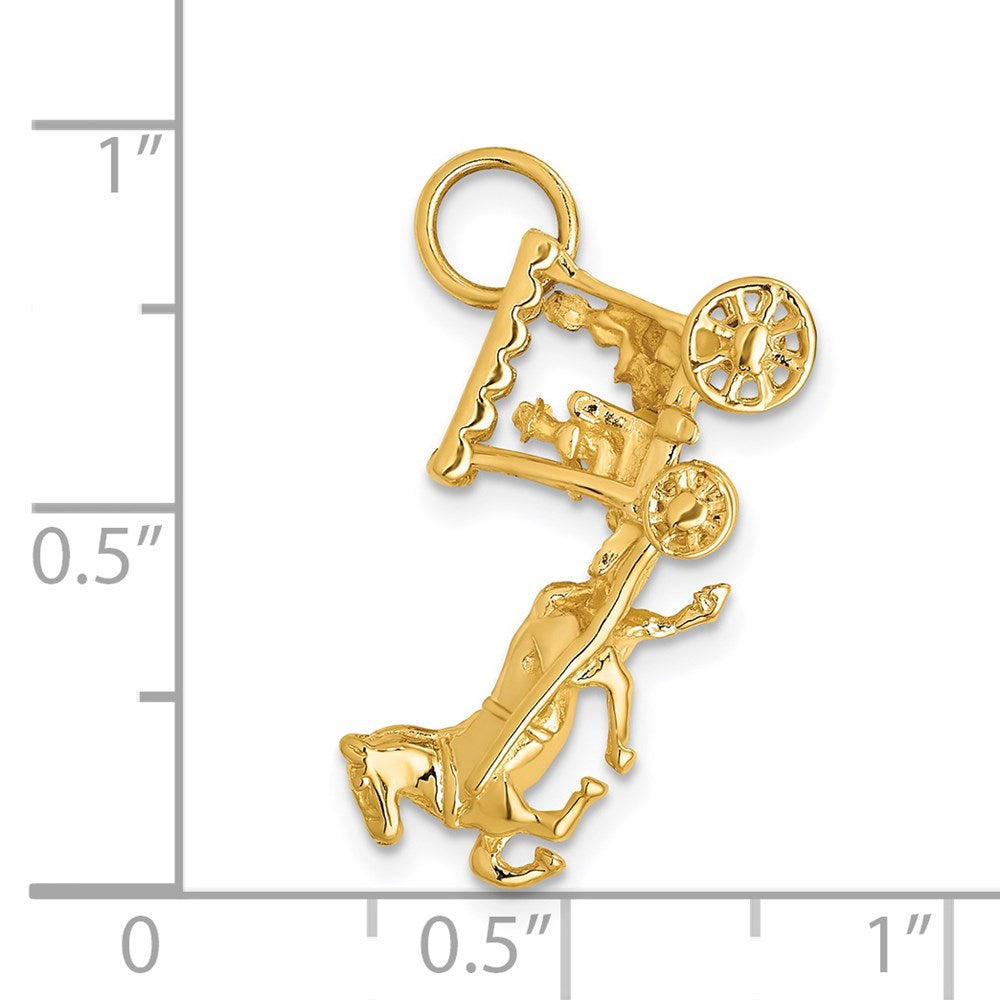 14k Yellow Gold Solid Polished 3-Dimensional Horse and Carriage Charm