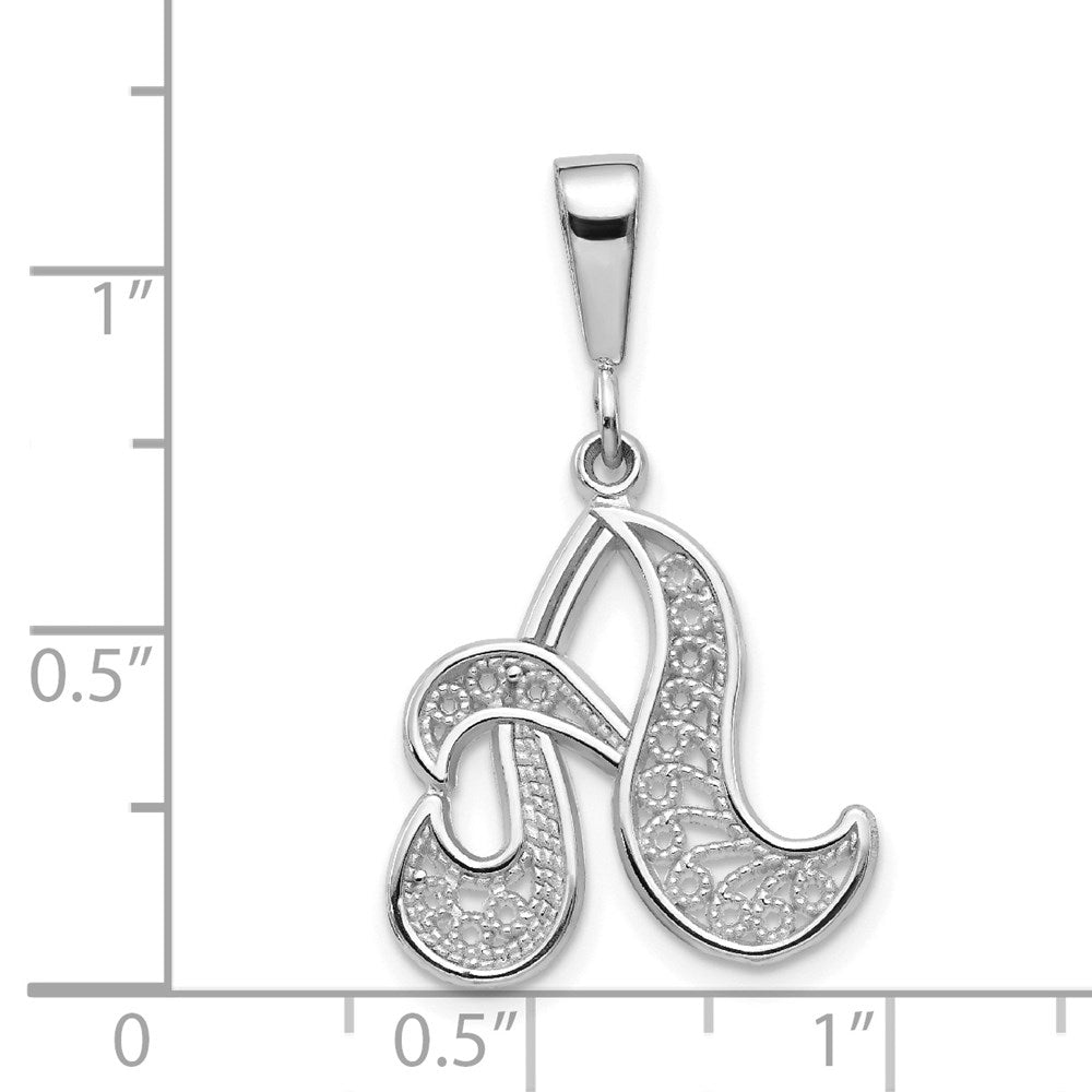 14k White GoldW White Gold Solid Polished Script Filigree Letter A Initial Pendant