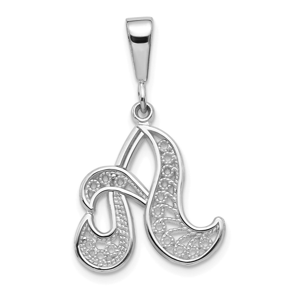 14k White GoldW White Gold Solid Polished Script Filigree Letter A Initial Pendant