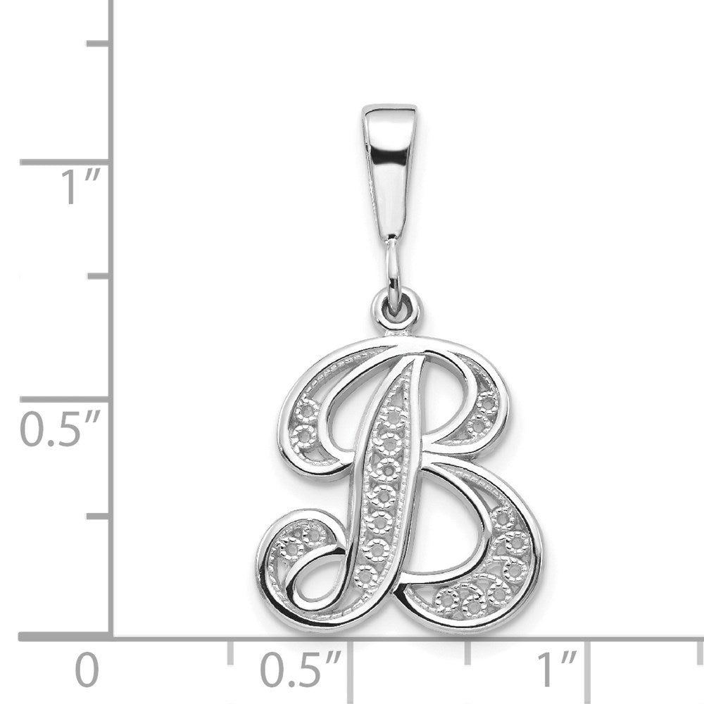 14k White GoldW White Gold Solid Polished Script Filigree Letter B Initial Pendant