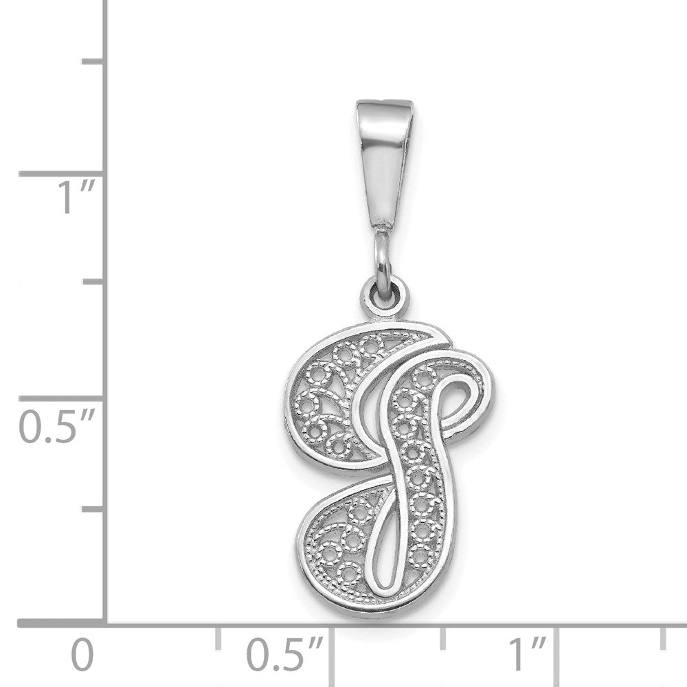 14k White GoldW White Gold Solid Polished Script Filigree Letter G Initial Pendant