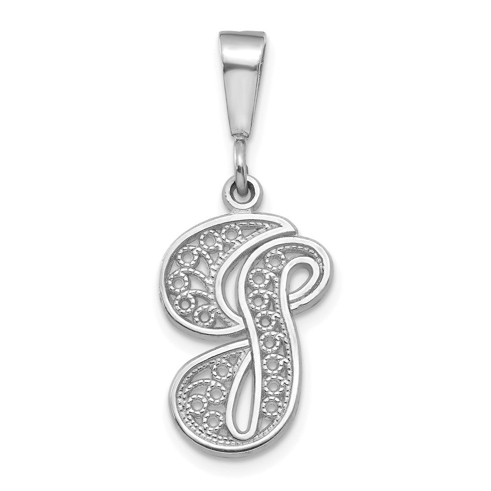 14k White GoldW White Gold Solid Polished Script Filigree Letter G Initial Pendant