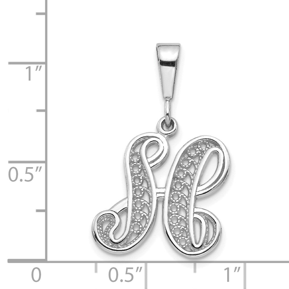 14k White GoldW White Gold Solid Polished Script Filigree Letter H Initial Pendant