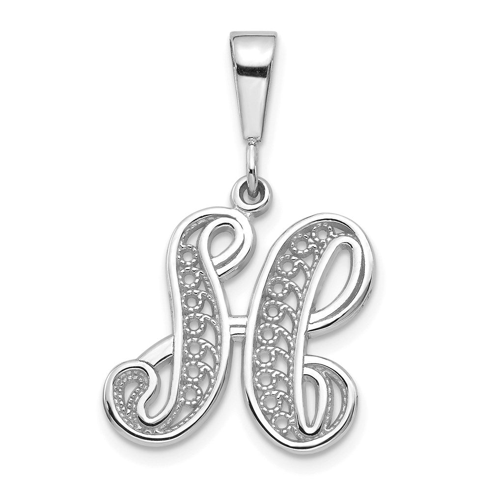 14k White GoldW White Gold Solid Polished Script Filigree Letter H Initial Pendant