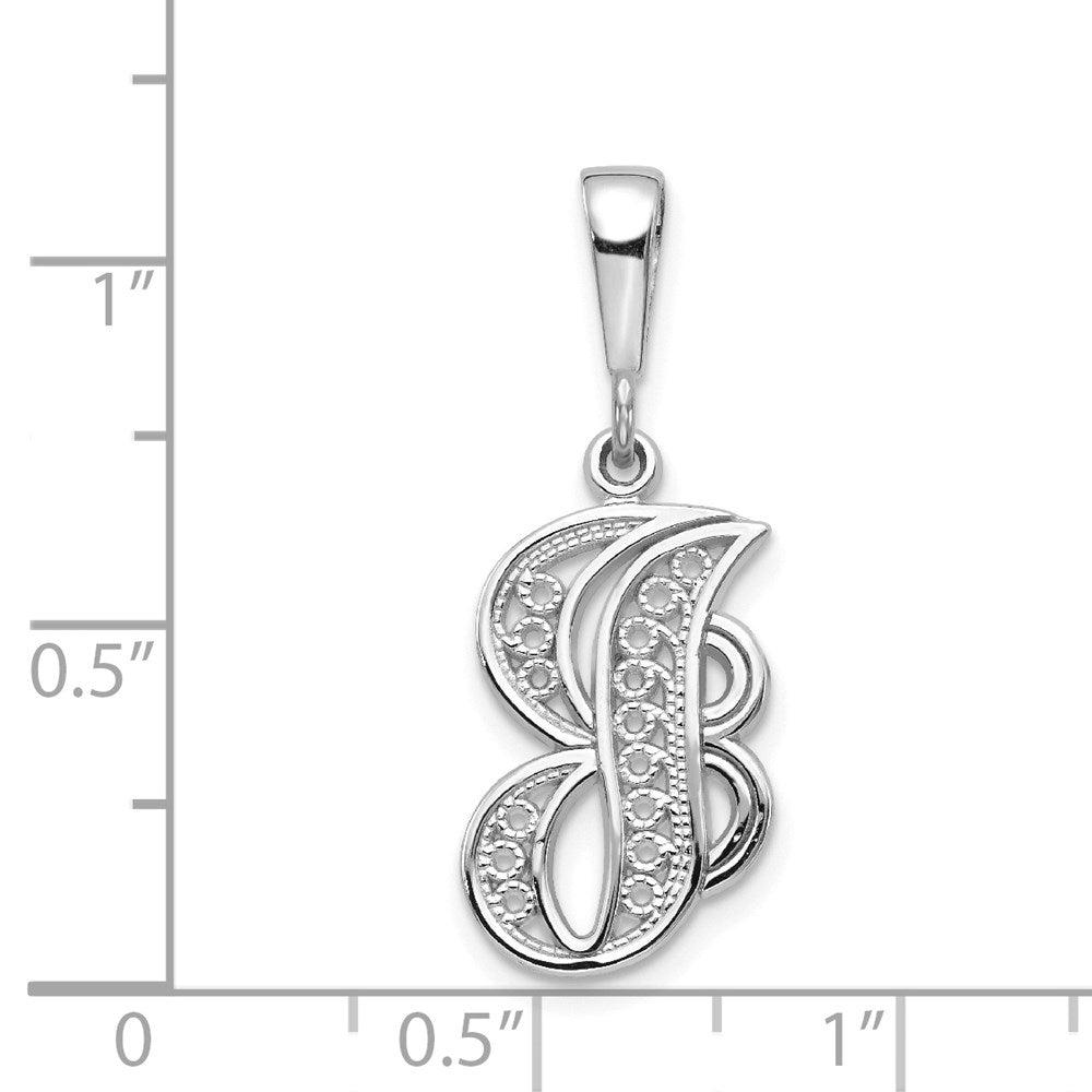 14k White GoldW White Gold Solid Polished Script Filigree Letter J Initial Pendant