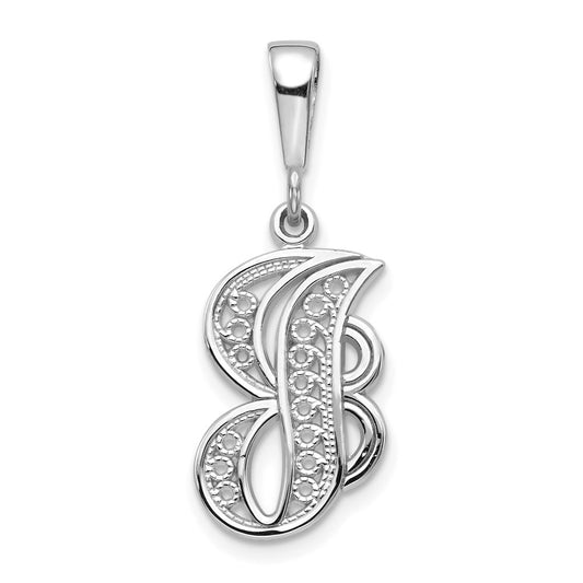 14k White GoldW White Gold Solid Polished Script Filigree Letter J Initial Pendant