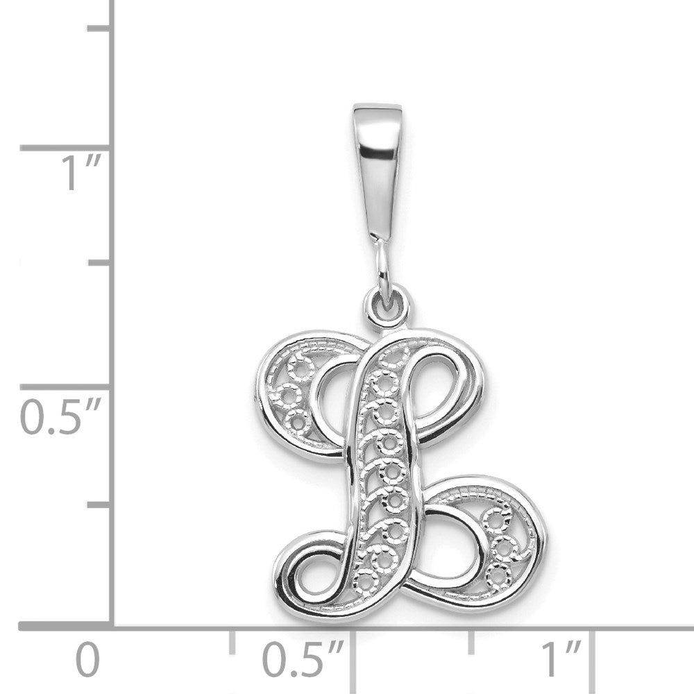 14k White GoldW White Gold Solid Polished Script Filigree Letter L Initial Pendant