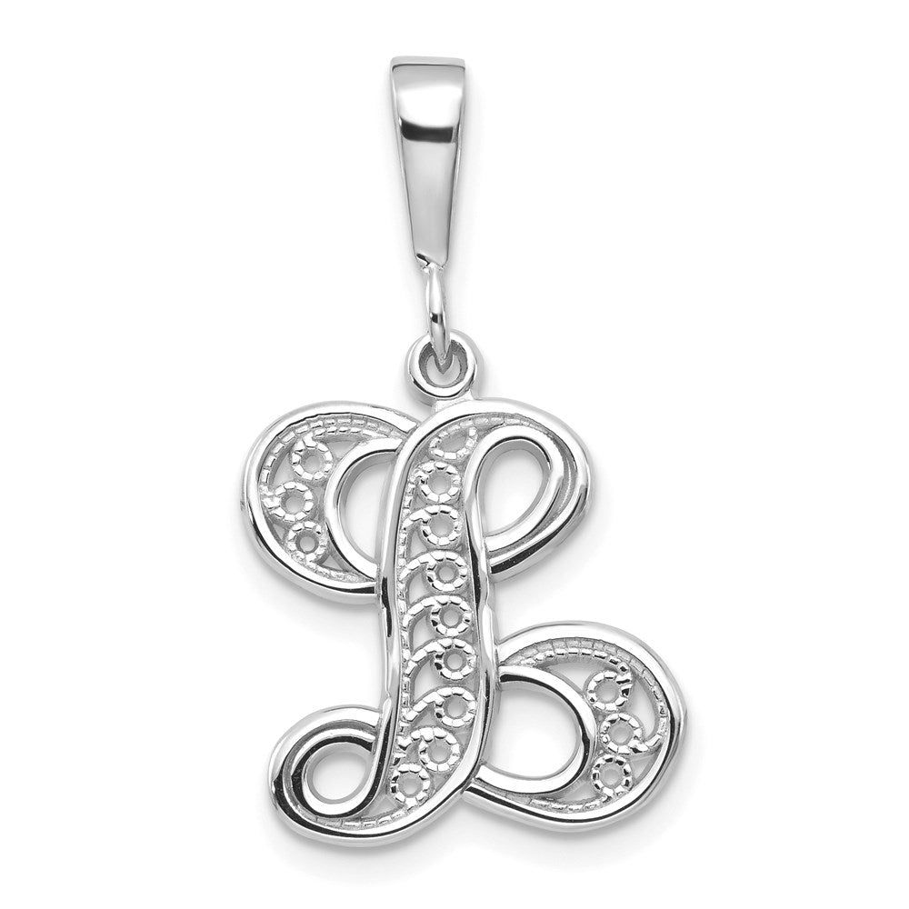 14k White GoldW White Gold Solid Polished Script Filigree Letter L Initial Pendant