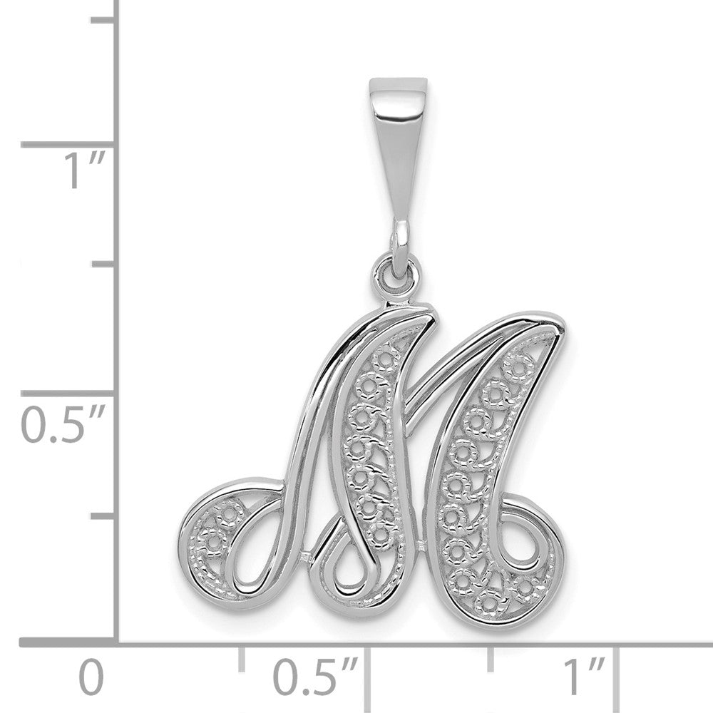 14k White GoldW White Gold Solid Polished Script Filigree Letter M Initial Pendant