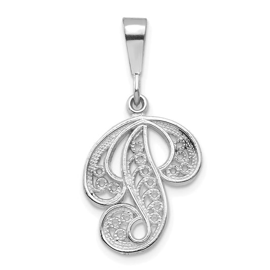 14k White GoldW White Gold Solid Polished Script Filigree Letter P Initial Pendant