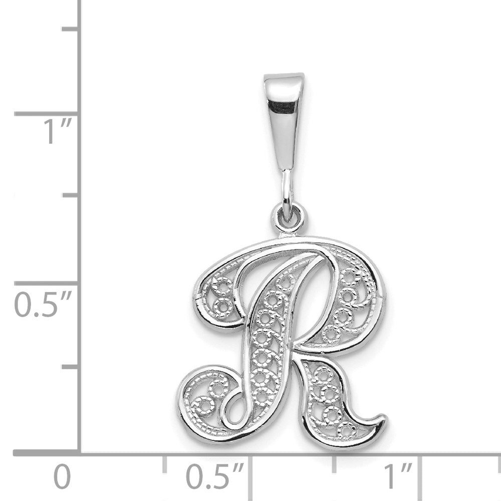 14k White GoldW White Gold Solid Polished Script Filigree Letter R Initial Pendant