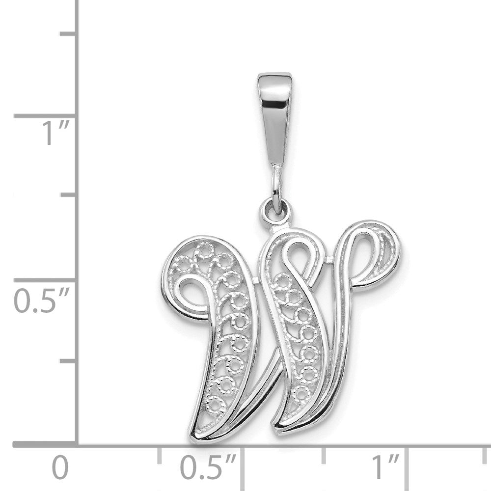 14k White GoldW White Gold Solid Polished Script Filigree Letter W Initial Pendant