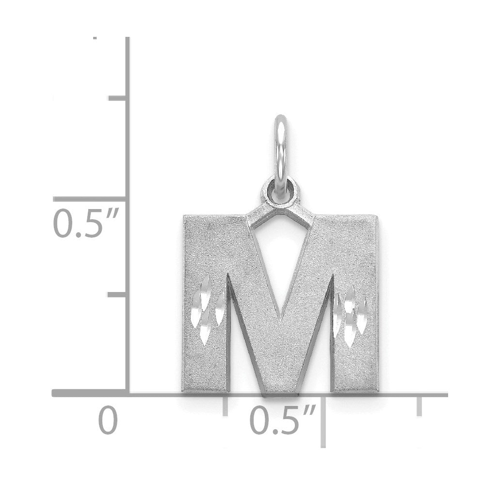 14k White GoldW Satin Diamond-cut Letter M Initial Charm