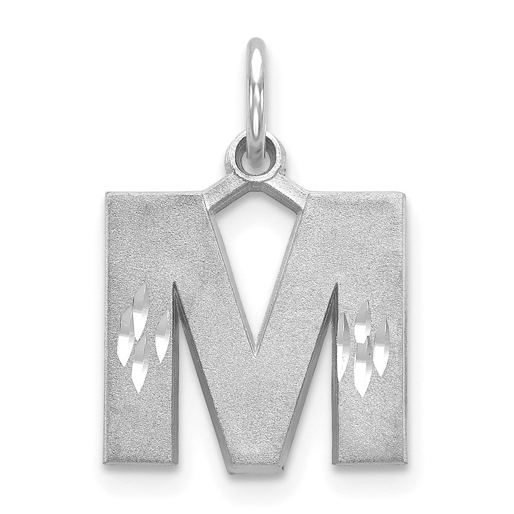 14k White GoldW Satin Diamond-cut Letter M Initial Charm