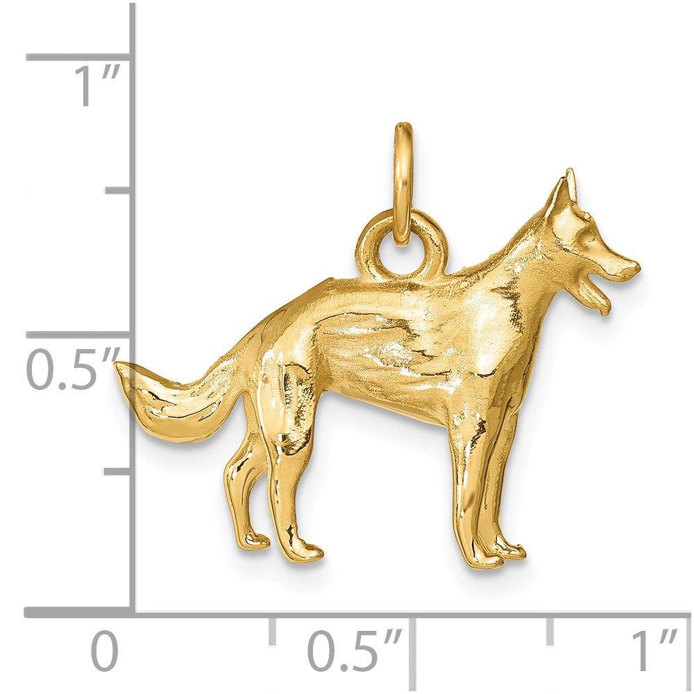 14k Yellow Gold Solid Polished 3-D German Shepherd Charm