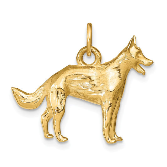 14k Yellow Gold Solid Polished 3-D German Shepherd Charm