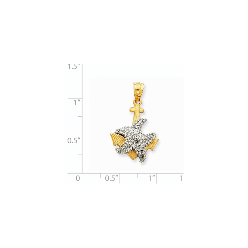 14k Two-tone Gold Two-tone Gold Solid Polished Diamond-cut Anchor with Starfish Pendant