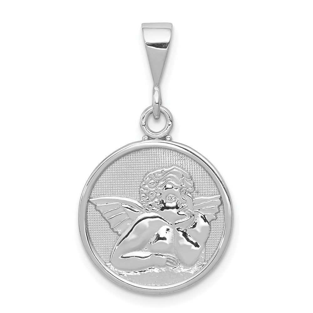 14k White Gold Polished and Satin Angel Pendant