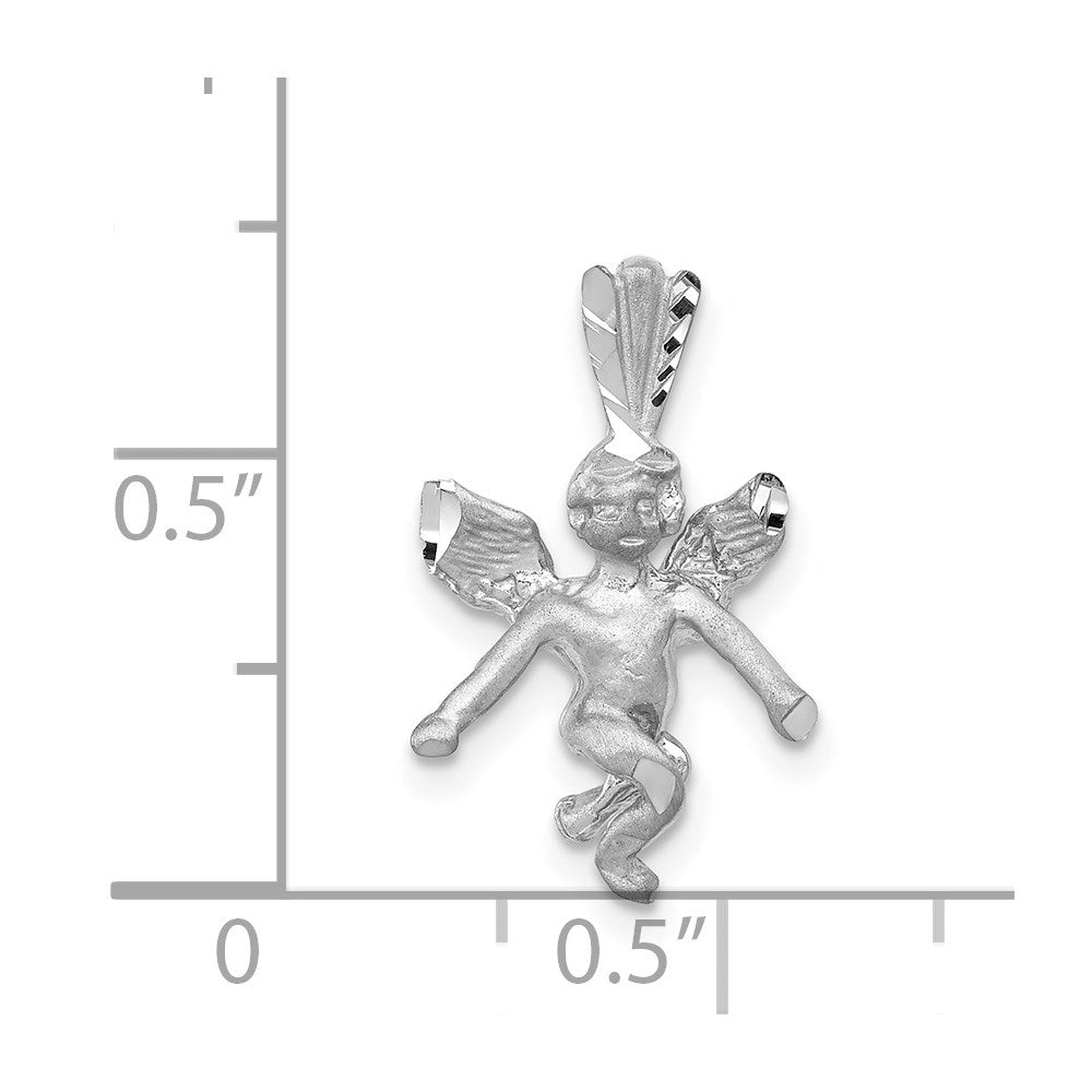 14k White Gold  3D White Gold Satin Angel Pendant