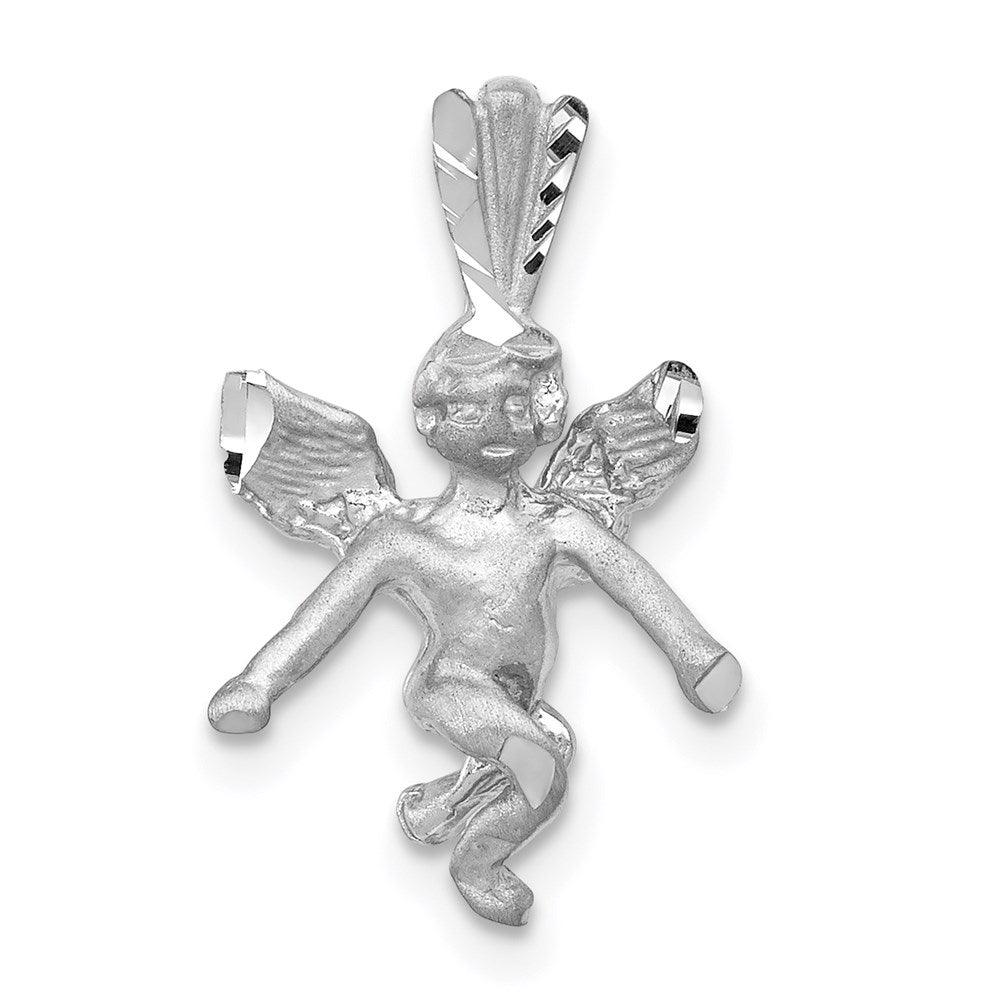 14k White Gold  3D White Gold Satin Angel Pendant