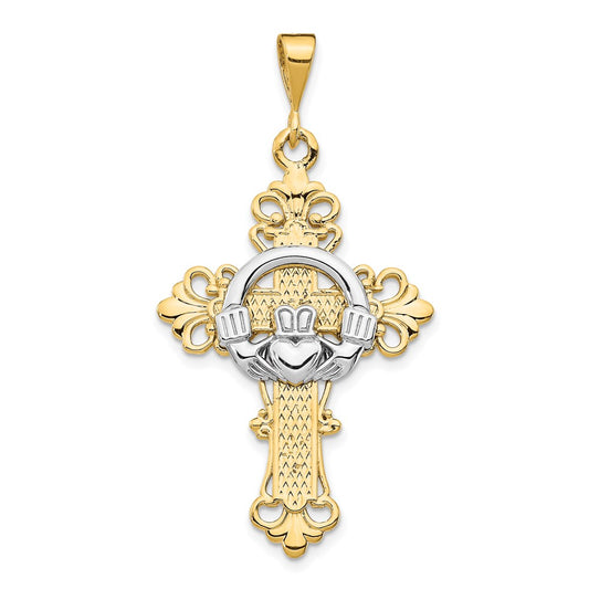 14k Two-tone Gold Claddagh Cross Pendant