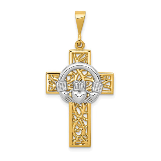 14k Two-tone Gold Claddagh Cross Pendant