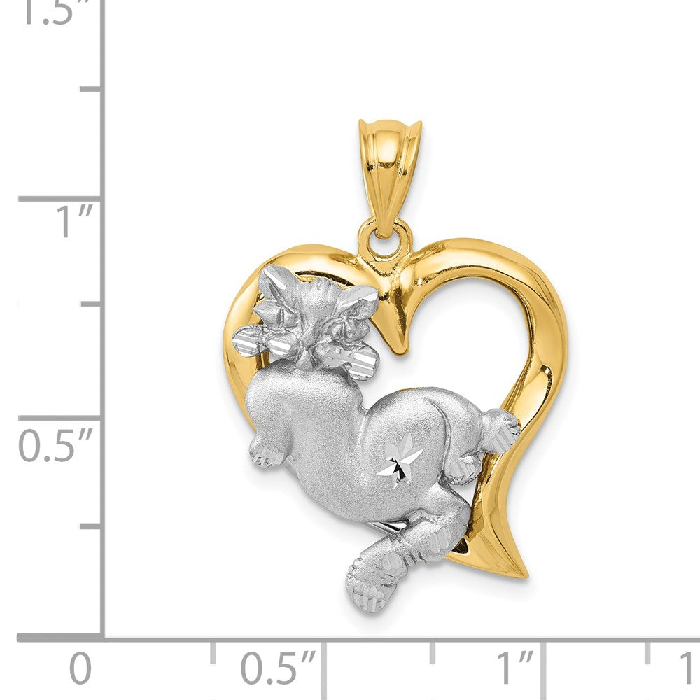 14k Two-tone Gold Cat In Heart Charm