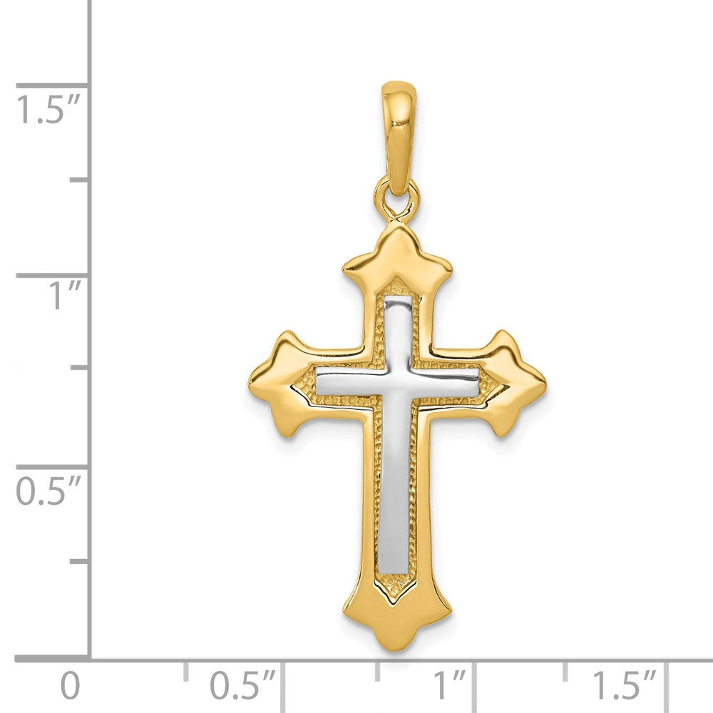 14k Two-tone Gold Fleur De Lis Cross Pendant