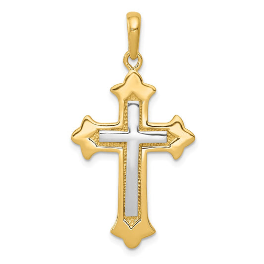 14k Two-tone Gold Fleur De Lis Cross Pendant