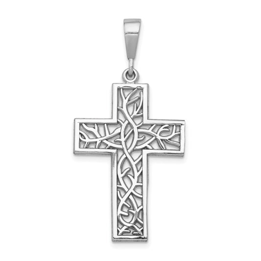 14k White Gold Thorn Cross Pendant